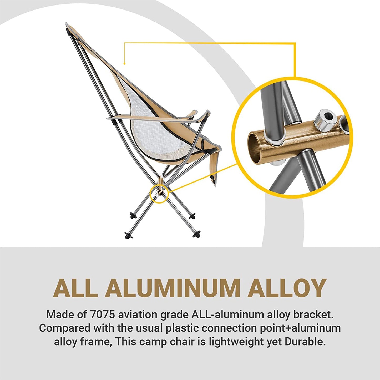 KingCamp Lightweight Highback Camp Lounge Chair with Cupholder & Pocket, Khaki