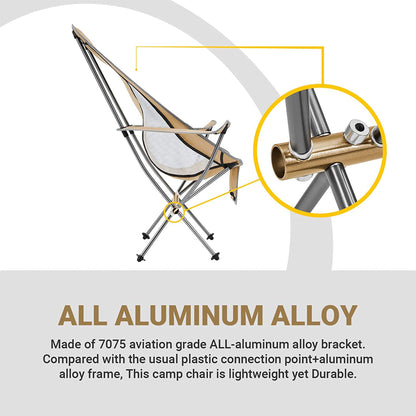 KingCamp Lightweight Highback Camp Lounge Chair with Cupholder & Pocket, Khaki