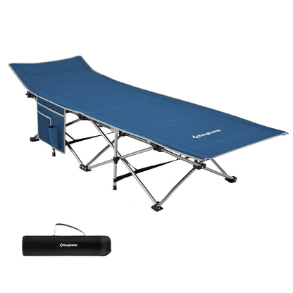 KingCamp Folding Portable Outdoor Camping Cot w/ Multi Layer Side Pocket, Blue
