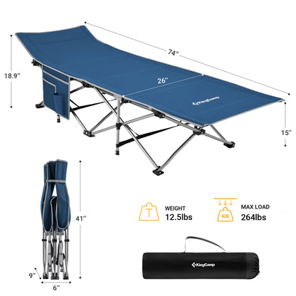 KingCamp Folding Portable Outdoor Camping Cot w/ Multi Layer Side Pocket, Blue