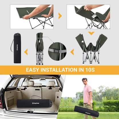 KingCamp Folding Portable Outdoor Camping Cot w/ Multi Layer Side Pocket, Green