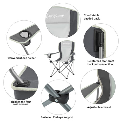 KingCamp Lightweight Folding Outdoor Camping Chair with Cupholder, Black/Grey