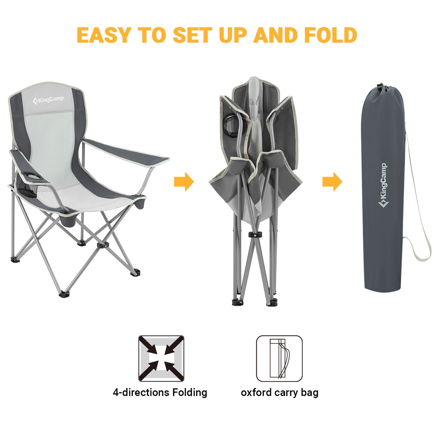 KingCamp Lightweight Folding Outdoor Camping Chair with Cupholder, Black/Grey