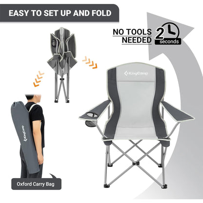 KingCamp Lightweight Folding Outdoor Camping Chair with Cupholder, Black/Grey