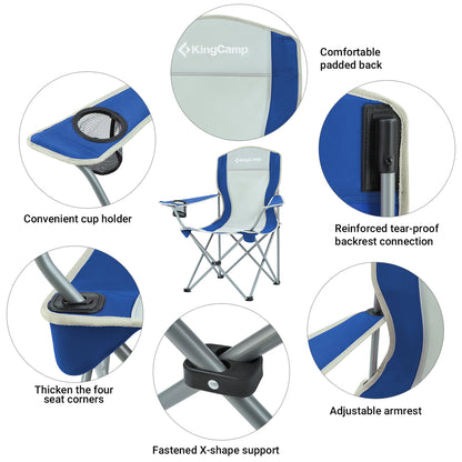 KingCamp Lightweight Folding Outdoor Camping Chair with Cupholder, Blue/Grey