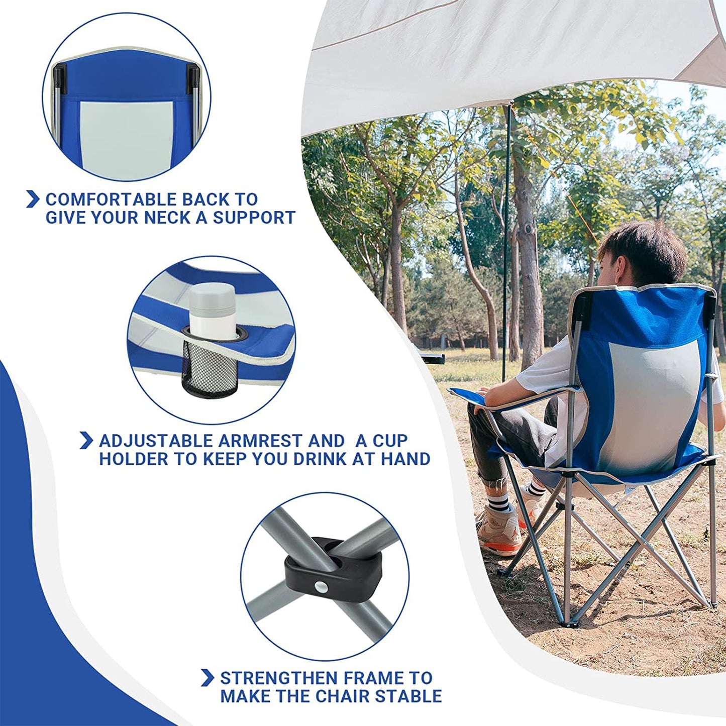 KingCamp Lightweight Folding Outdoor Camping Chair with Cupholder, Blue/Grey