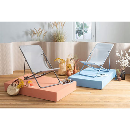 Lafuma Maxi Transat Colorblock Foldable Reclining Sling Deck Chair, Sky (2 Pack)