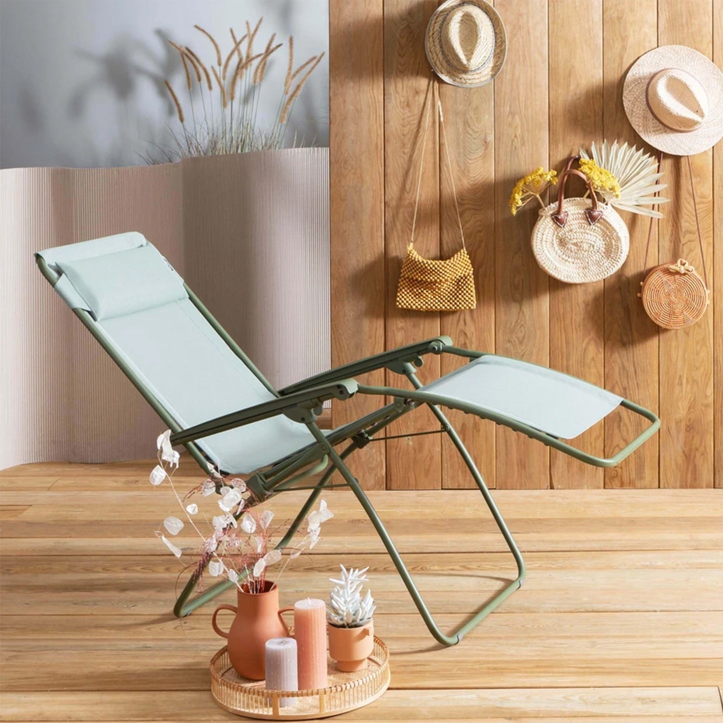 Lafuma R Clip Reclining Foldable Zero Gravity Relaxation Patio Chair, Moss Green