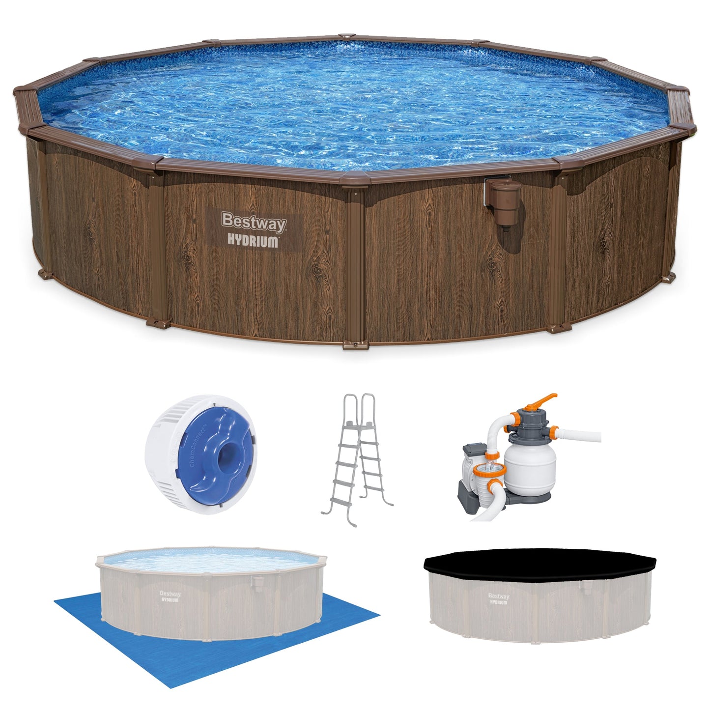Bestway Hydrium 18' x 52" Round Steel Wall Above Ground Swimming Pool Set, Brown