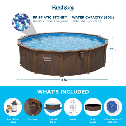 Bestway Hydrium 18' x 52" Round Steel Wall Above Ground Swimming Pool Set, Brown