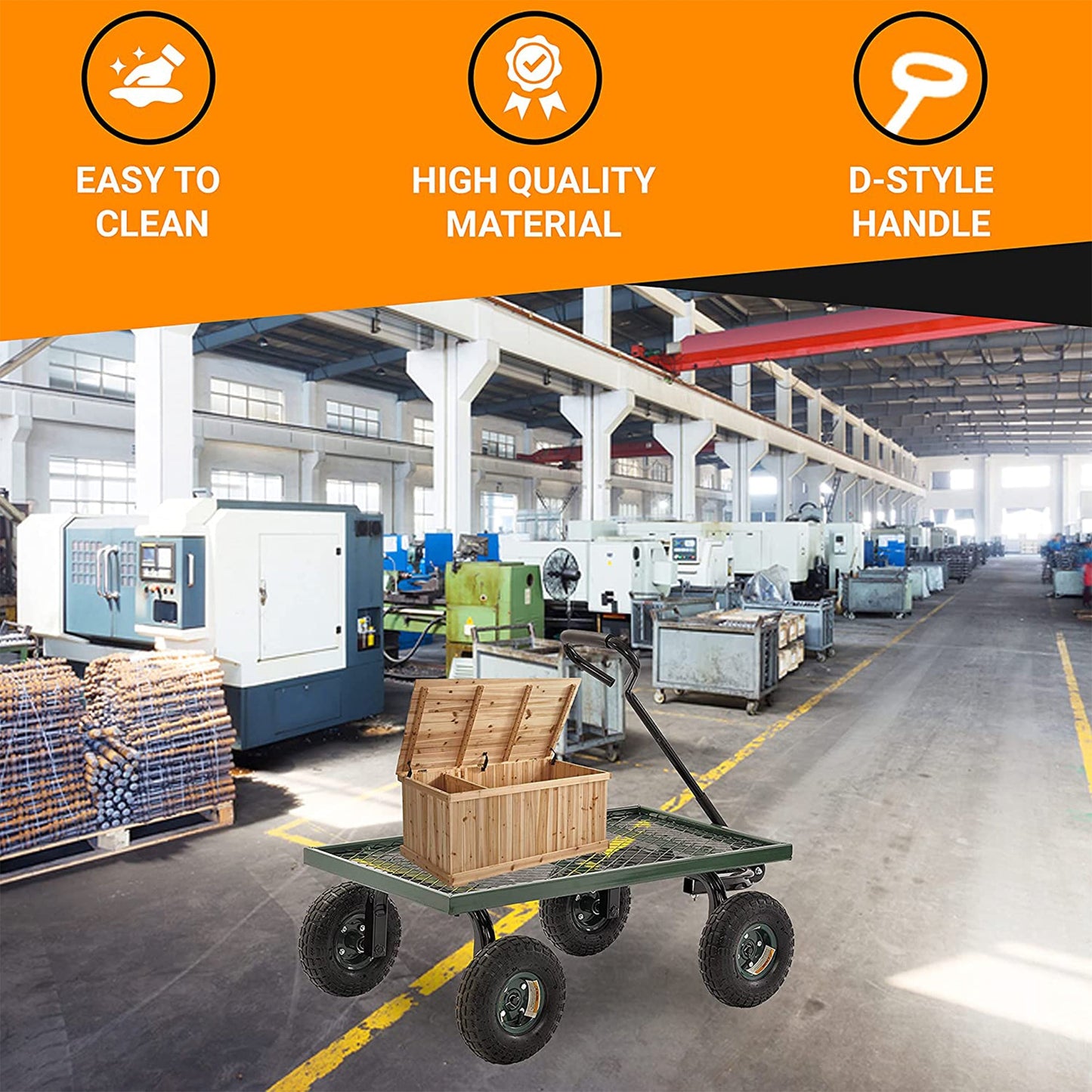 Juggernaut Carts GW3820-GR Steel Outdoor Utility Garden Wagon, Green Finish