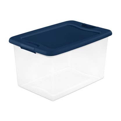 Sterilite 64 Quart Latching Plastic Storage Container Tote, Marine Blue, 12 Pack