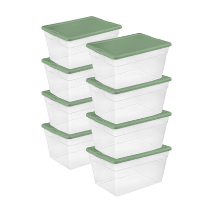 Sterilite 56 Quart Plastic Stackable Storage Container Tote, Crisp Green, 8 Pack