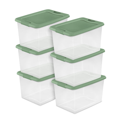 Sterilite 64 Quart Latching Plastic Storage Container Tote, Crisp Green (6 Pack)
