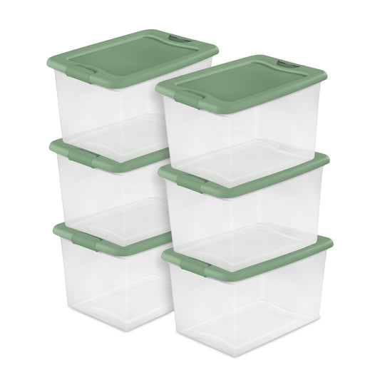 Sterilite 64 Quart Latching Plastic Storage Container Tote, Crisp Green (6 Pack)