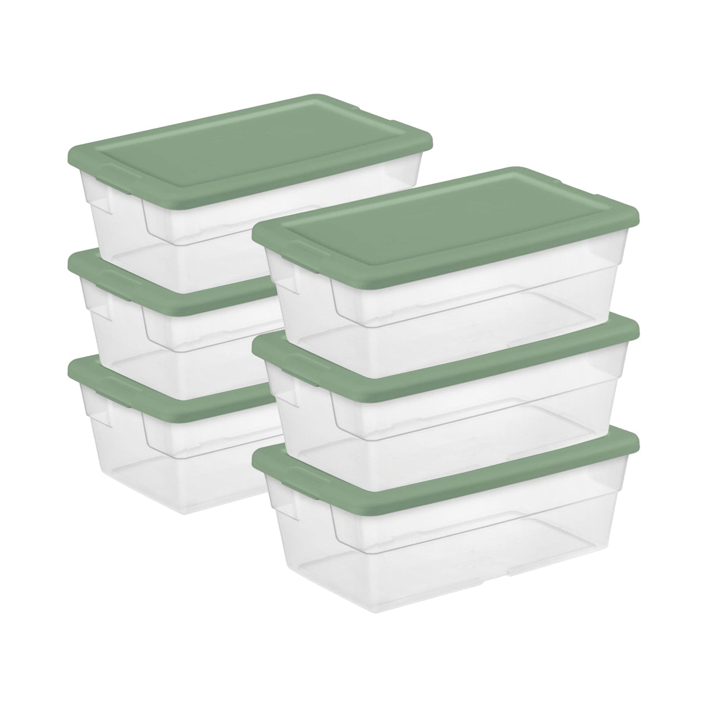 Sterilite Clear Stackable 6 Qt Storage Tote Box Container, Crisp Green (30 Pack)
