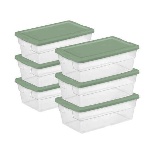 Sterilite Clear Stackable 6 Qt Storage Tote Box Container, Crisp Green (30 Pack)