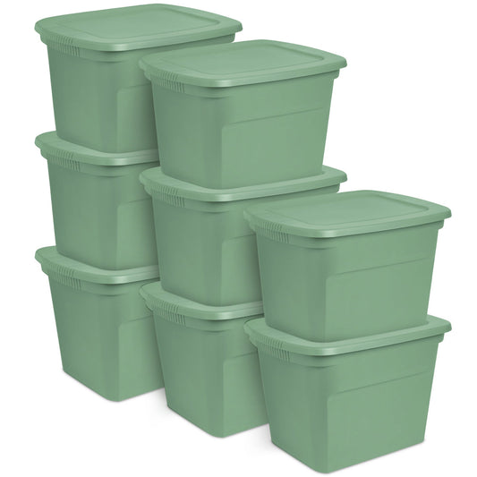 Sterilite 18 Gallon Stackable Storage Tote with Handles, Crisp Green (8 Pack)