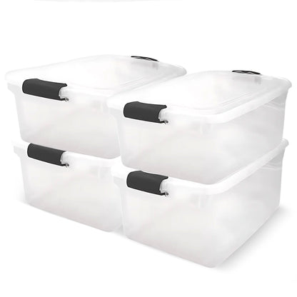 Homz 66 Qt Clear Storage Organizing Container Bin with Latching Lids (4 Pack)