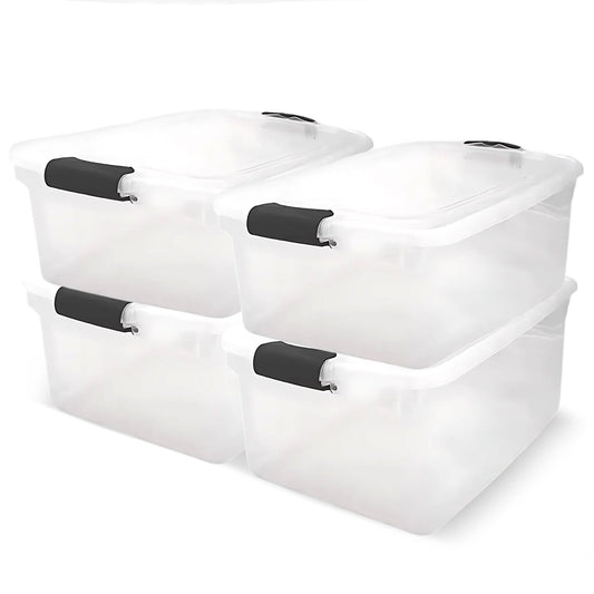 Homz 66 Qt Clear Storage Organizing Container Bin with Latching Lids (4 Pack)