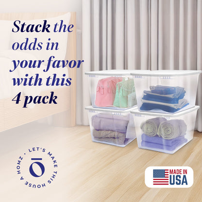 Homz 56qt Snaplock Clear Plastic Storage Container Bin with Secure Lid (4 Pack)