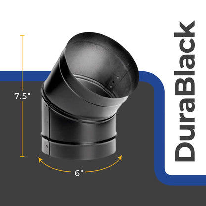 DuraVent DuraBlack 6" Stainless Steel Single Wall 45 Degree Elbow Stove Pipe