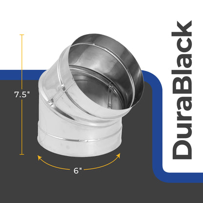 DuraVent DuraBlack 6" Stainless Steel Single Wall 45 Degree Elbow Stove Pipe