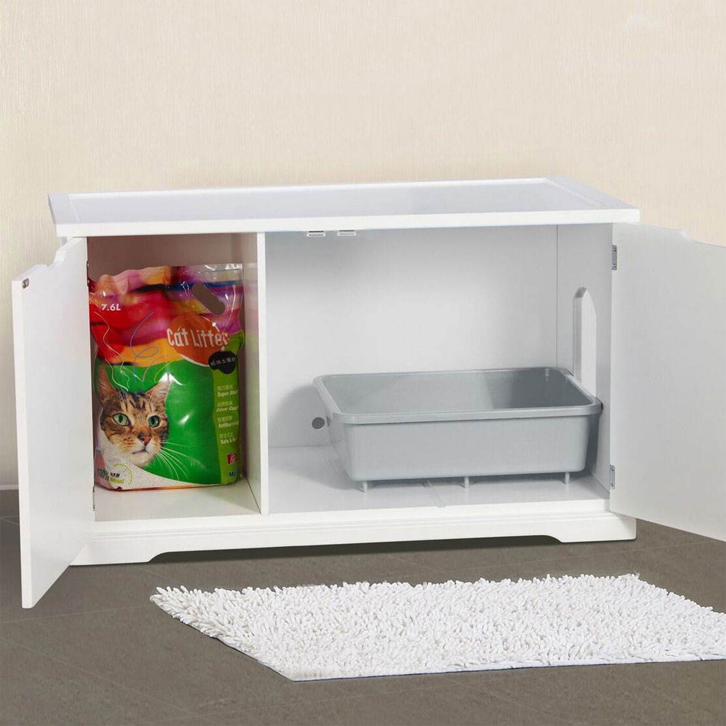 Merry Products Cat Washroom Storage Bench Boxes with Removable Partition Wall