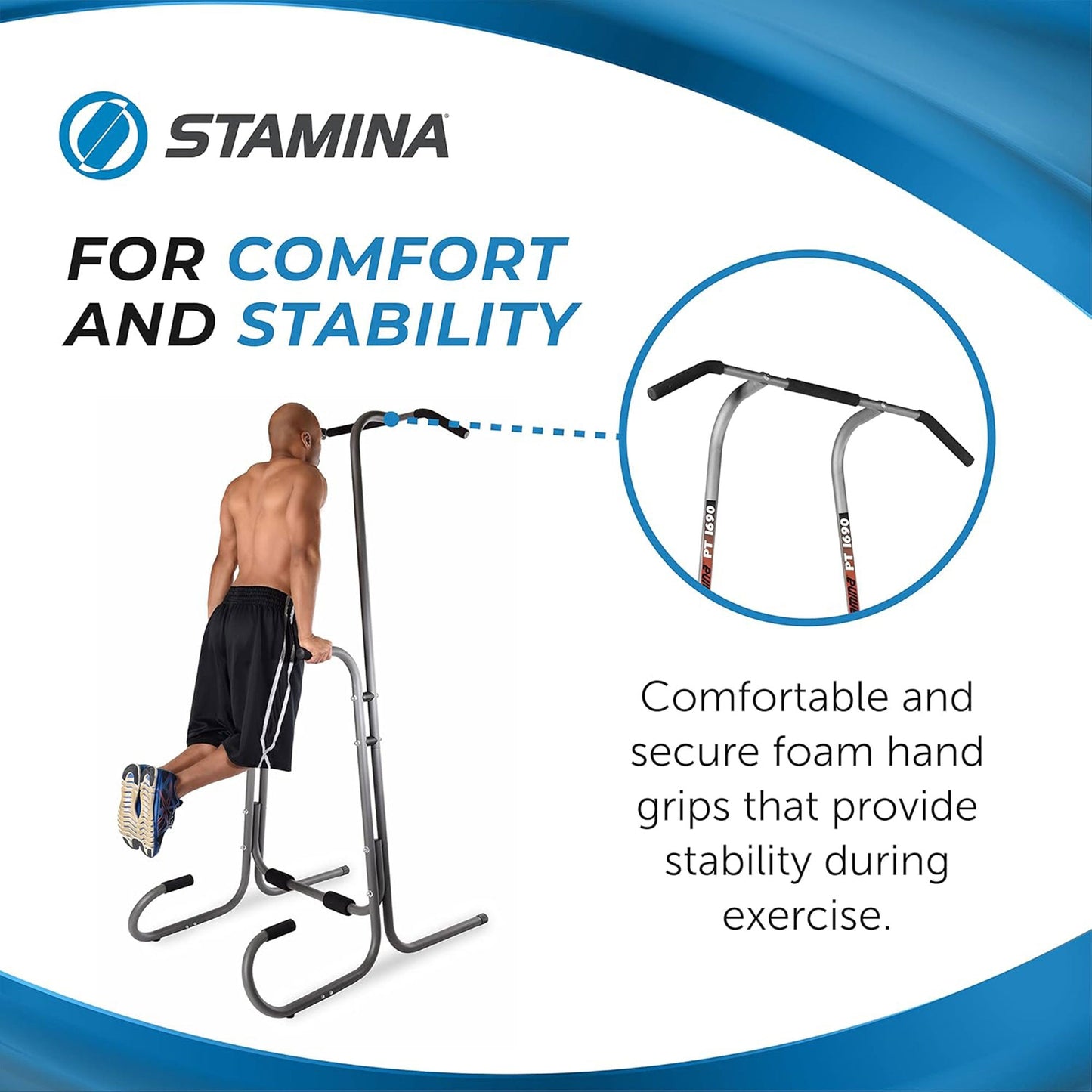 Stamina 1690 Power Tower Dip Pull Up Bar Exercise Station w/ Smart Workout App