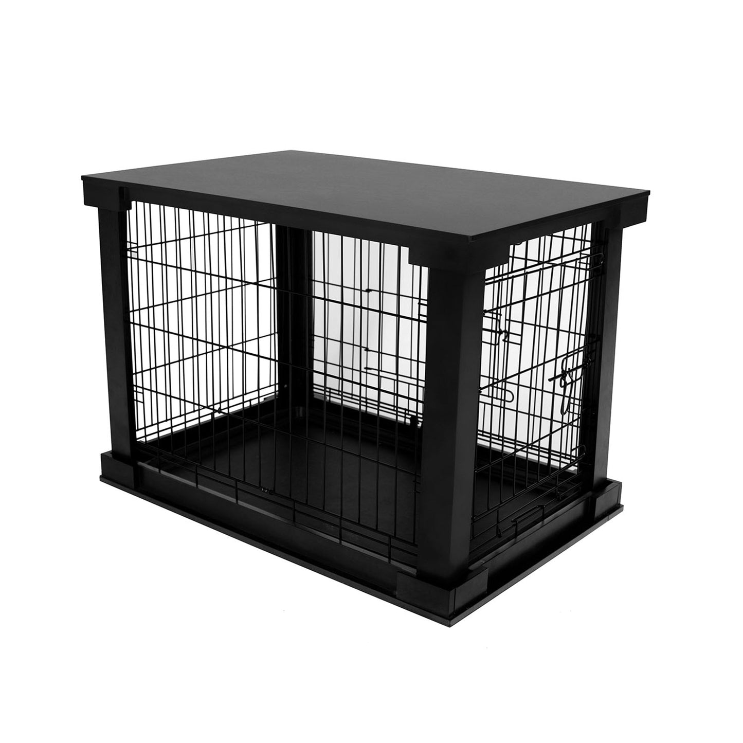 Merry Products Pet Cat Washroom Bench with Removable Partition Wall, Walnut + Merry Products Decorative Pet Cage w/ Protection Box End Table, Black