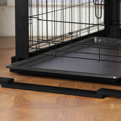 Merry Products Pet Cat Washroom Bench with Removable Partition Wall, Walnut + Merry Products Decorative Pet Cage w/ Protection Box End Table, Black