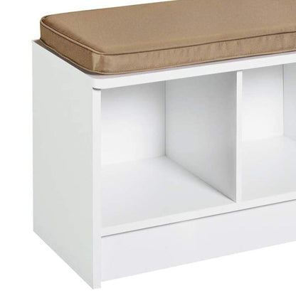 ClosetMaid 3 Cube Cubby Storage Organizer Bench with Seat Cushion, White/Tan
