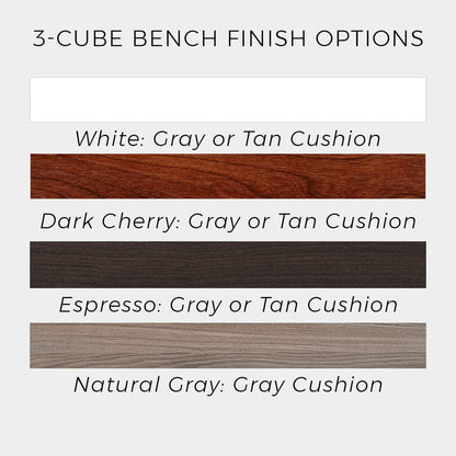 ClosetMaid 3 Cube Cubby Storage Organizer Bench with Seat Cushion, White/Tan