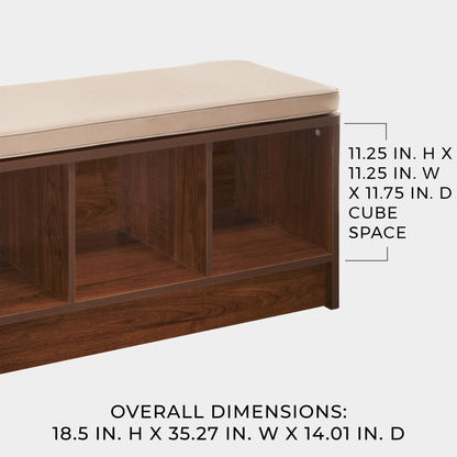 ClosetMaid 3 Cube Cubby Storage Organizer Bench with Seat Cushion, White/Tan