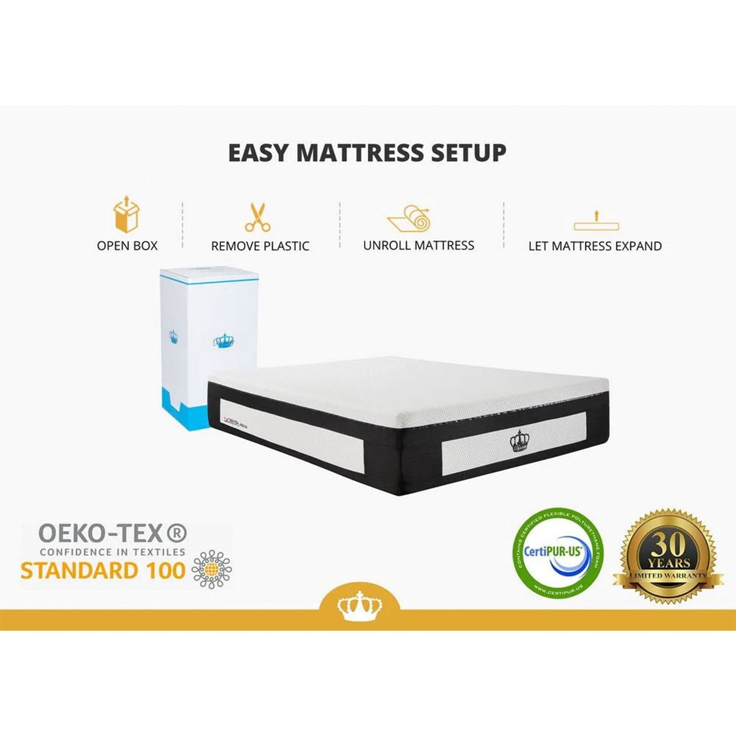 Dynasty Mattress 14" LaComfort Gel Memory Foam Mattress Bed Medium Firm, King Size