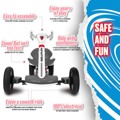Rollplay FLEX Kart Foldable Ride-On Kids Tricycle 6V Battery Electric Car, White