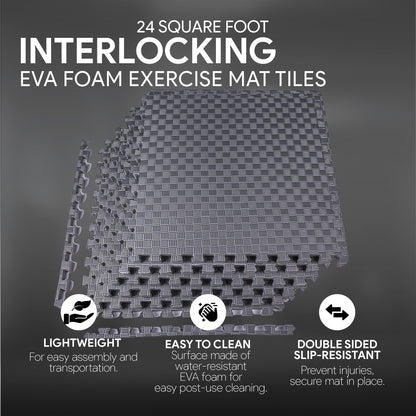 BalanceFrom Fitness 24 Sq Ft Interlocking EVA Foam Exercise Mat Tiles, Gray