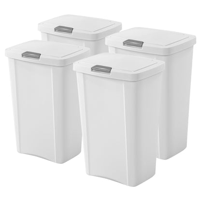 Sterilite 13 Gallon TouchTop Wastebasket with Titanium Latch, White (4 Pack)