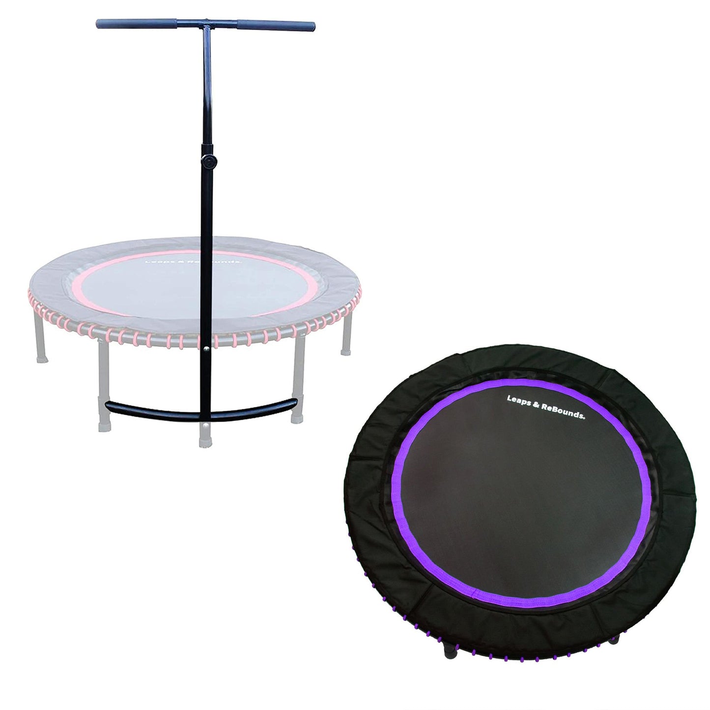 LEAPS & REBOUNDS 48" Adjustable Stability Bar w/ 48" Fitness Trampoline, Purple