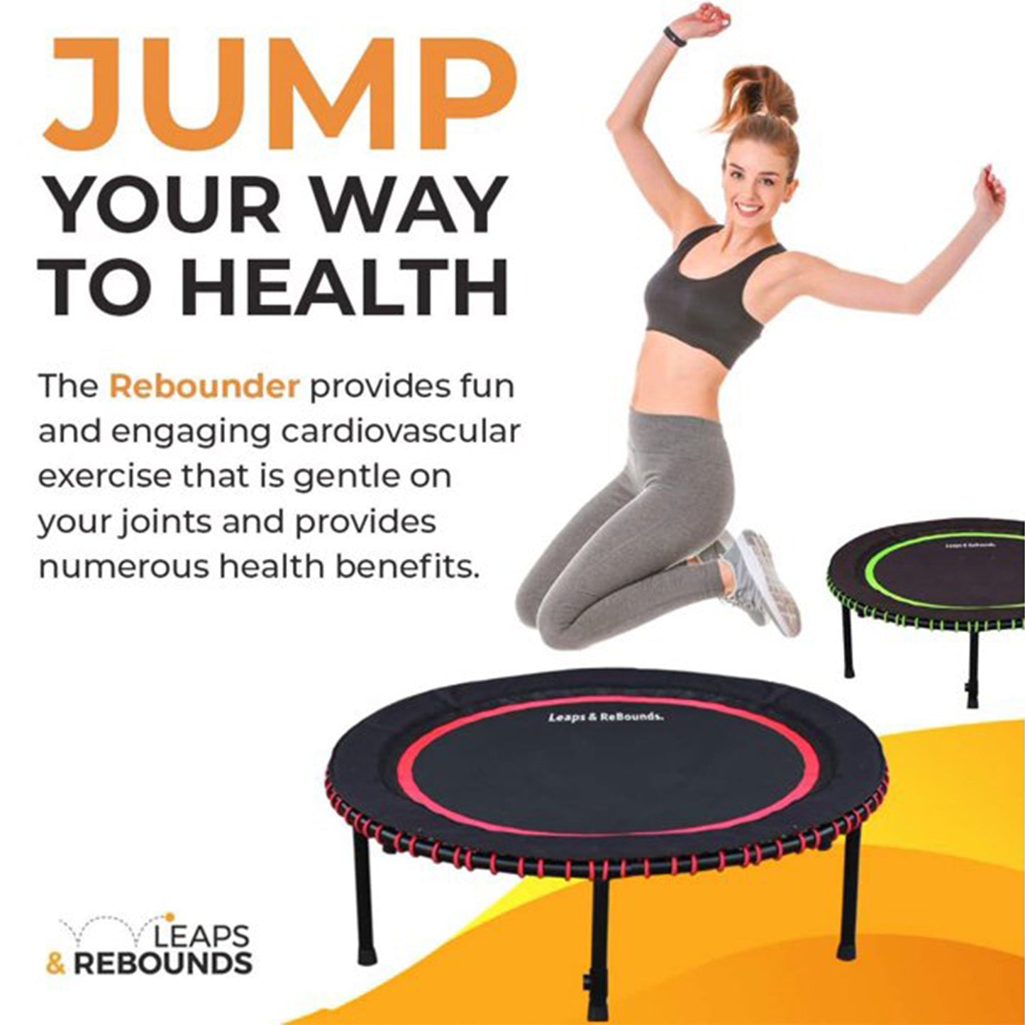 LEAPS & REBOUNDS 40" Adjustable Stability Bar w/ 40" Fitness Trampoline, Orange