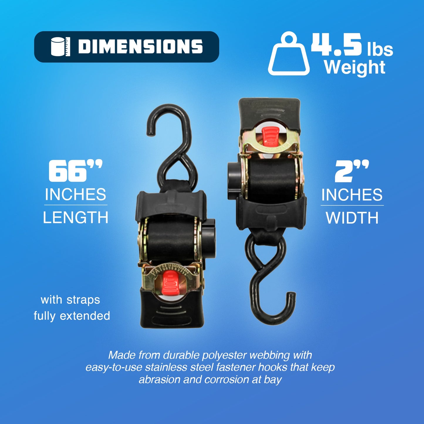 Camco 50030 Retractable Transom Tie Down Bolt On Straps, 2" x 5.5' (2 Straps)