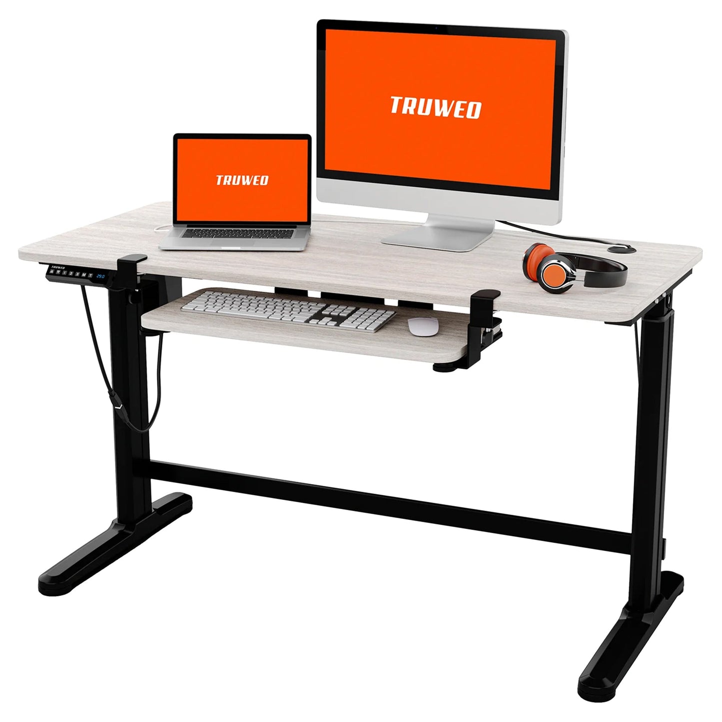 Truweo Adjustable Electric Standing Desk Tabletop w/Sliding Keyboard Tray, Gray