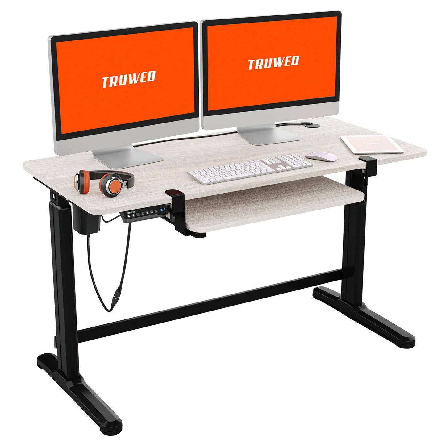 Truweo Adjustable Electric Standing Desk Tabletop w/Sliding Keyboard Tray, Gray