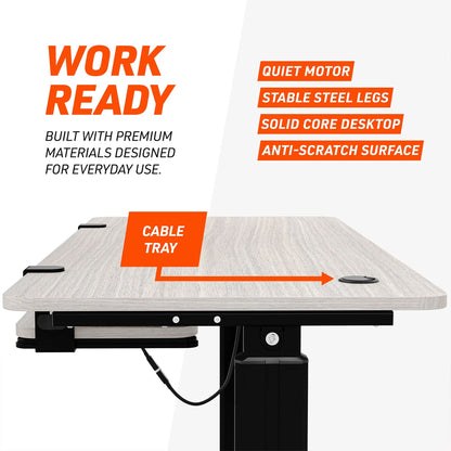 Truweo Adjustable Electric Standing Desk Tabletop w/Sliding Keyboard Tray, Gray