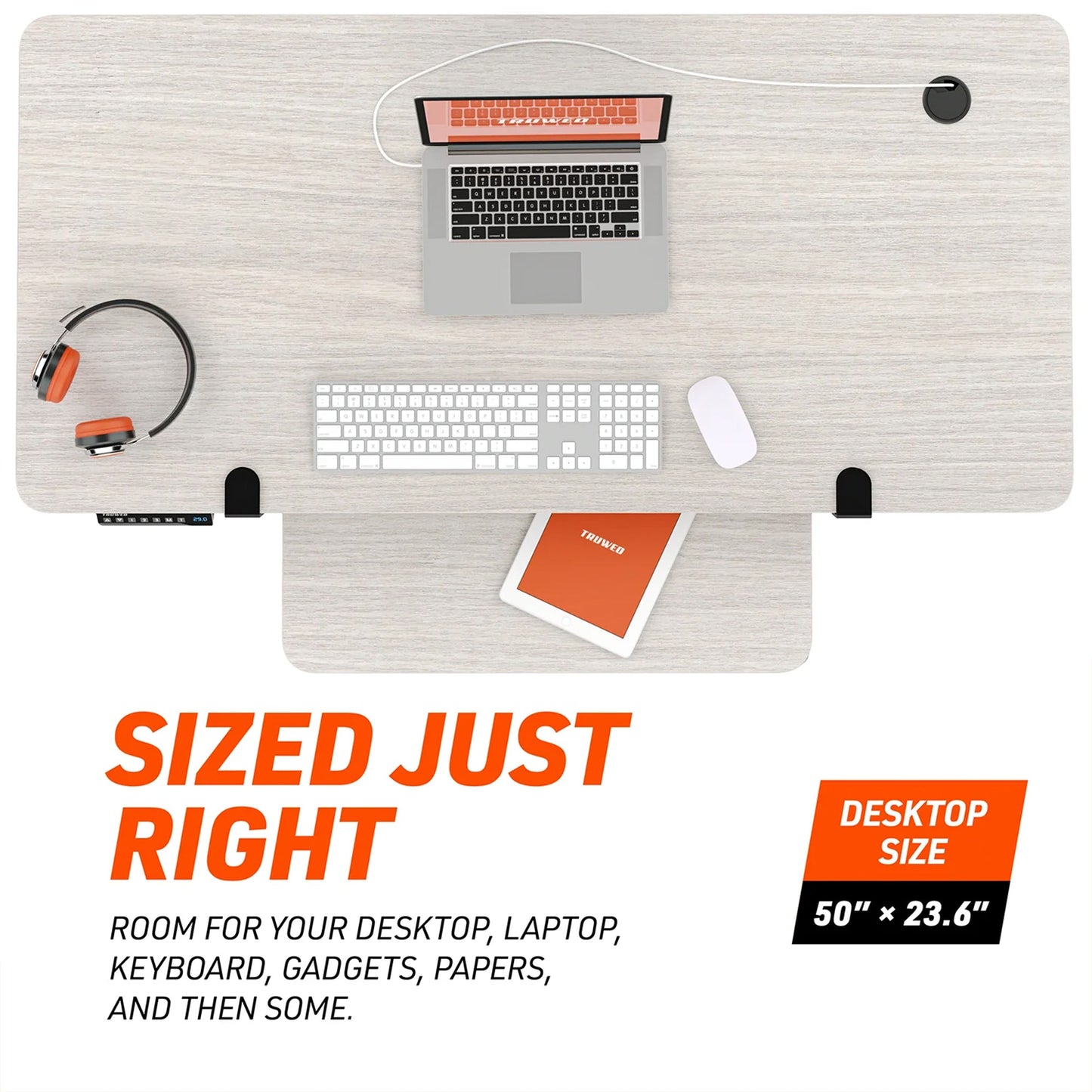 Truweo Adjustable Electric Standing Desk Tabletop w/Sliding Keyboard Tray, Gray