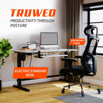 Truweo Adjustable Electric Standing Desk Tabletop w/Sliding Keyboard Tray, Gray