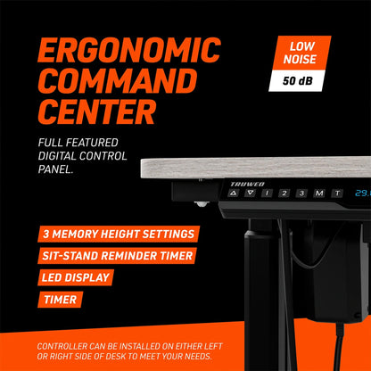 Truweo Adjustable Electric Standing Desk Tabletop w/Sliding Keyboard Tray, Gray