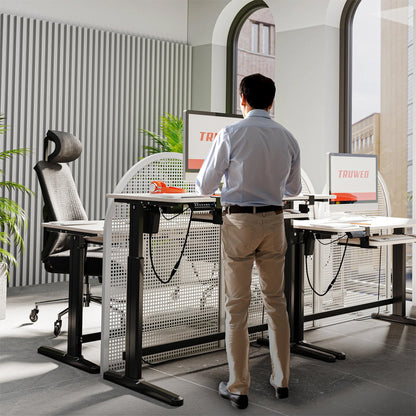 Truweo Adjustable Electric Standing Desk Tabletop w/Sliding Keyboard Tray, Gray