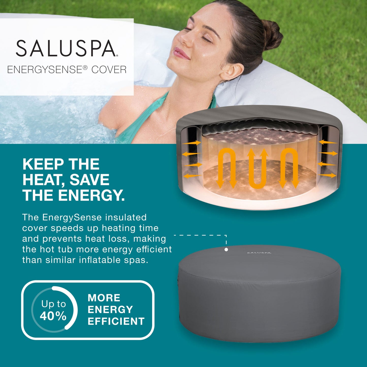 Bestway SaluSpa Aruba AirJet Inflatable Hot Tub with EnergySense Cover, Grey