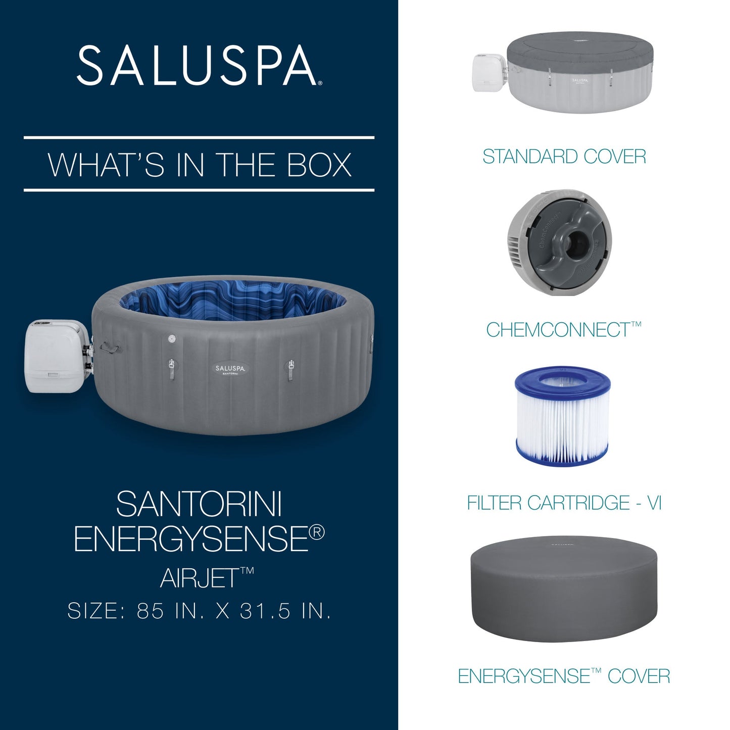 Bestway SaluSpa Santorini HydroJet Inflatable Hot Tub with EnergySense Cover